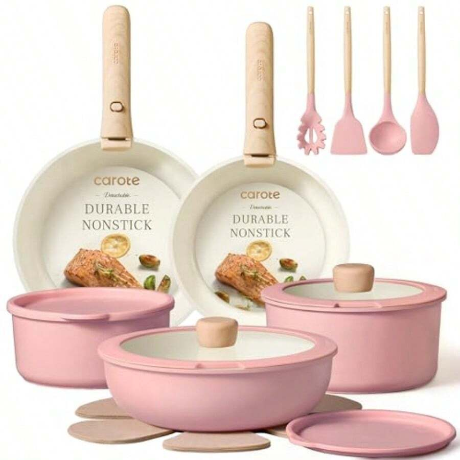 Camping Cooking Set Detachable Handle - 19피스 냄비 프라이팬 세트 논스틱, 탈부착