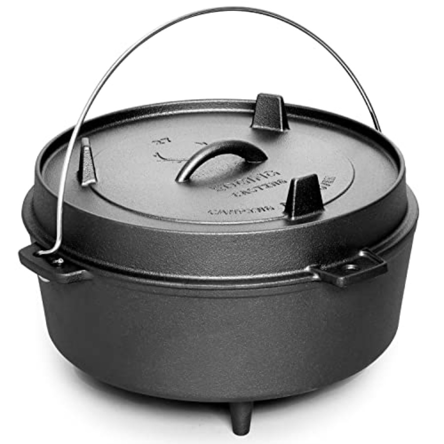 Camping Cooking Dutch Oven - 시즈닝된 무쇠 더치 오븐(스킬렛 뚜껑 포함),