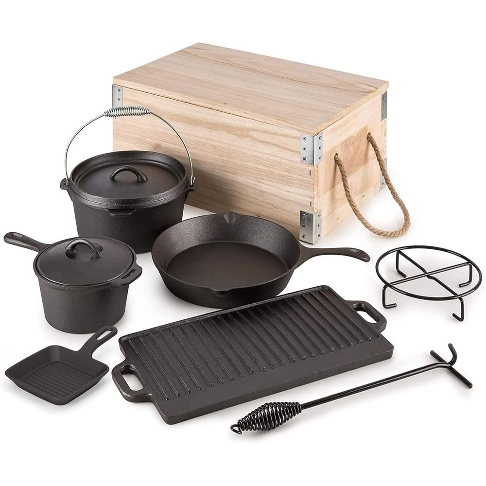 Camping Cooking Dutch Oven - 8종 프리시즈닝된 더치 오븐 쿠킹 세트,