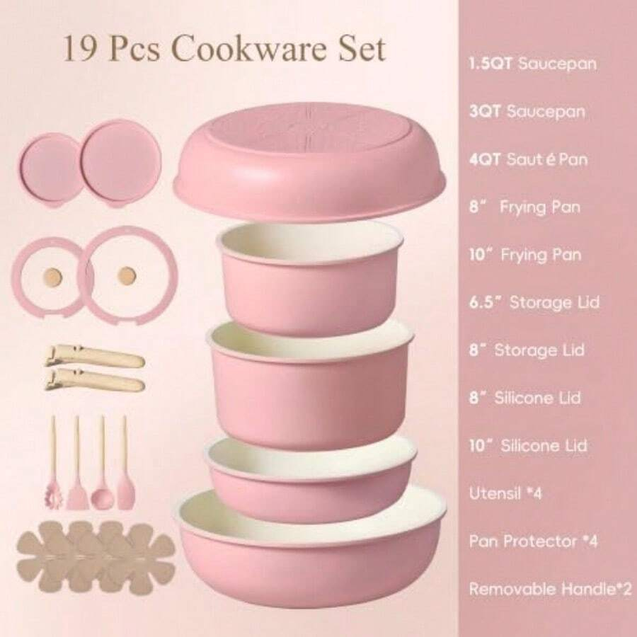 19피스 냄비 프라이팬 세트 논스틱, 탈부착 가능한 손 - Camping Cooking Set Detachable Handle 리뷰 및 가격