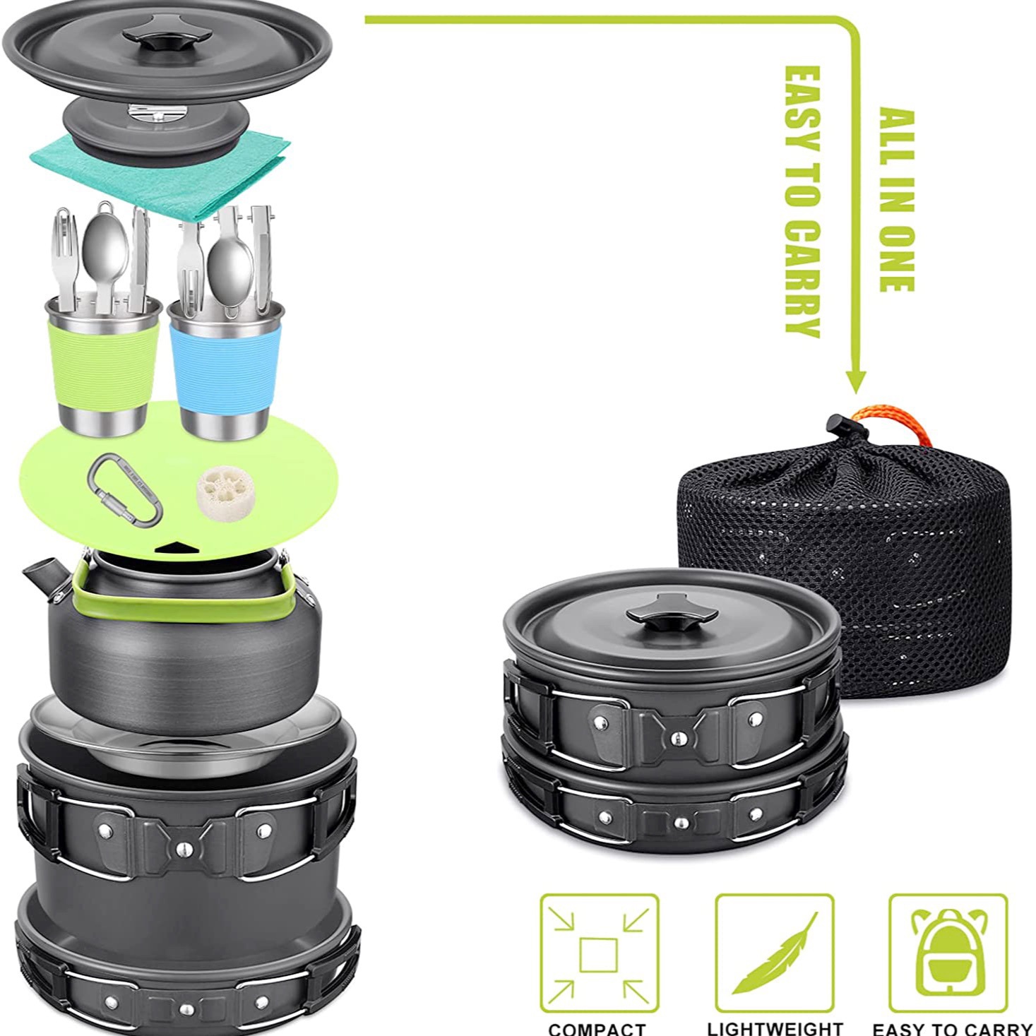 2~3인용 캠핑 조리 세트 알루미늄 냄비 프라이팬 스테 - Camping Cooking Pot Stainless Steel 리뷰 및 가격