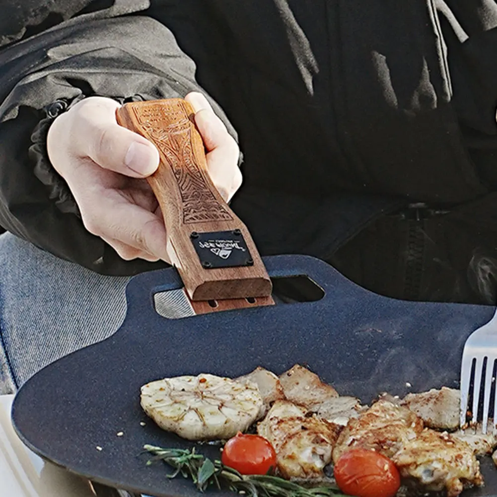 야외용 천연 나무 그릴 팬 손잡이 분리형 내열 방지 화 - Camping Hiking Cooking 리뷰 및 가격