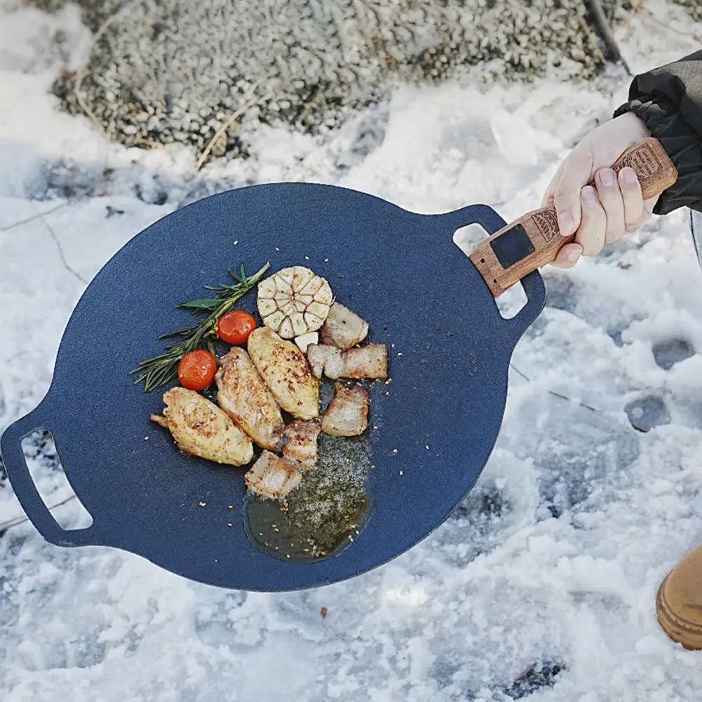 야외용 천연 나무 그릴 팬 손잡이 분리형 내열 방지 화 - Camping Hiking Cooking 리뷰 및 가격