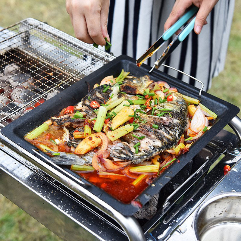 야외용 두꺼운 사각 그릴 팬, 손잡이 두 개, 휴대용  - Camping Hiking Cooking 리뷰 및 가격