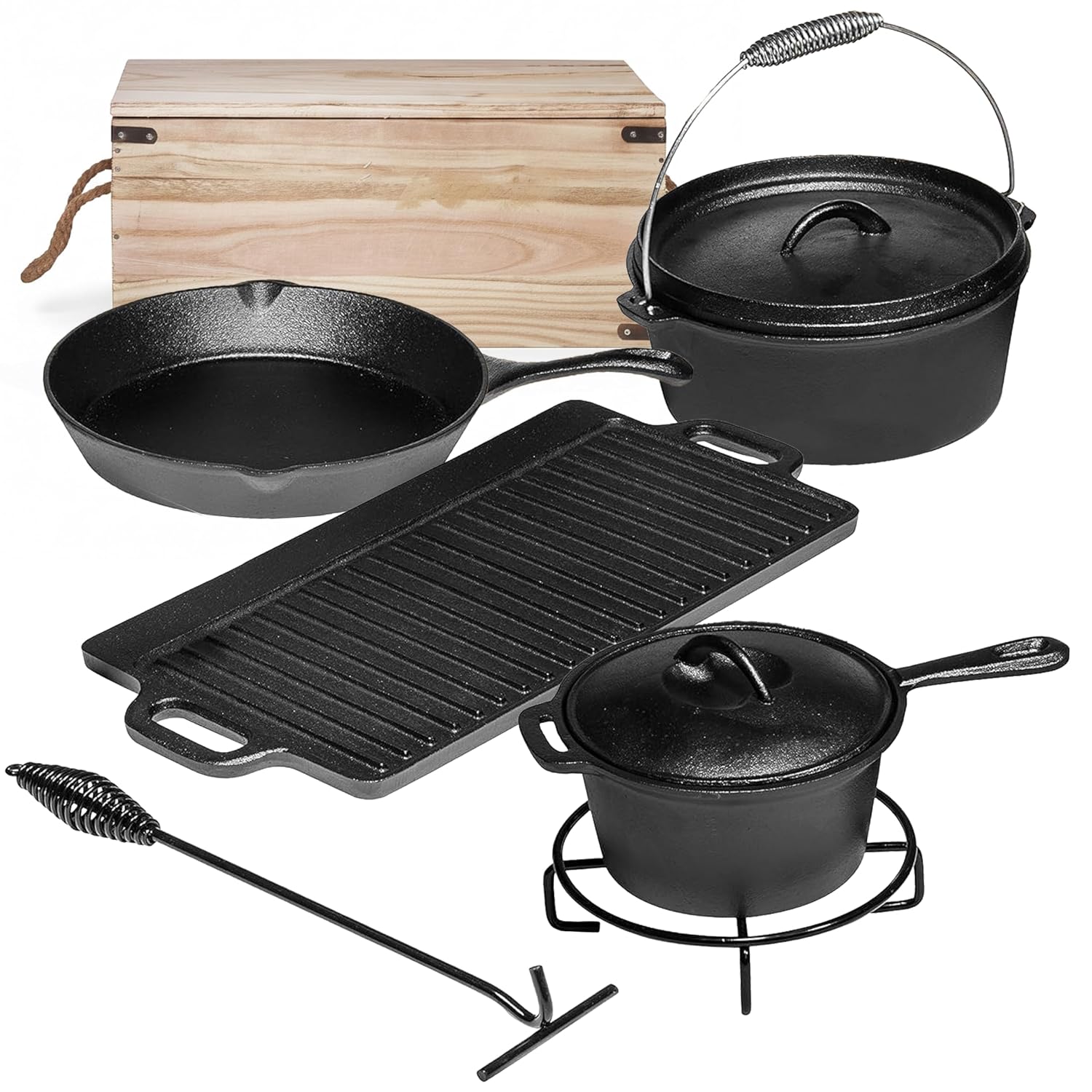 캠핑 요리 세트 7종. 사전 조리된 무쇠 냄비와 프라이 - Camping Cooking Dutch Oven 리뷰 및 가격